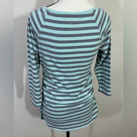 Liz Lange Maternity sz med top knit gray and lite green stripe - Picture 3 of 13